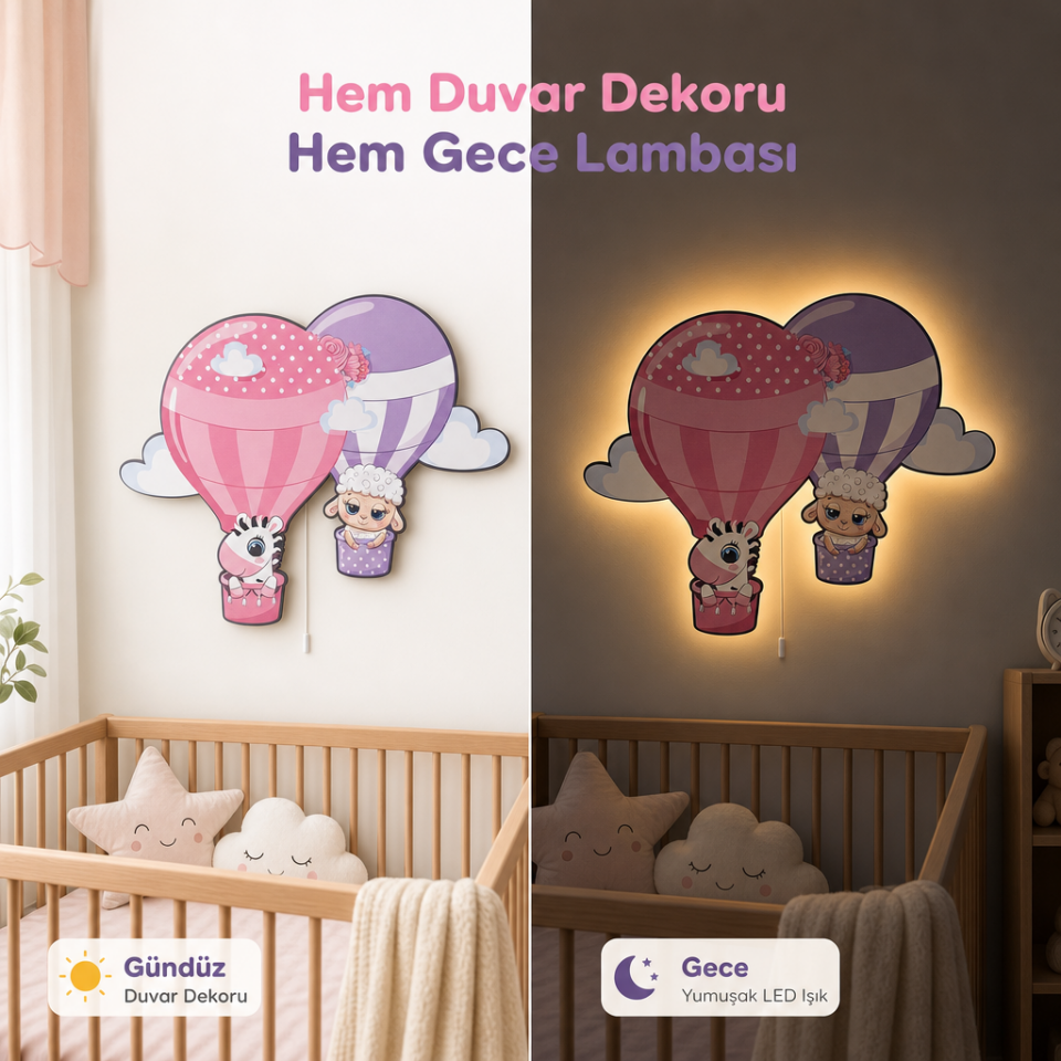 Balon Arkadaşları Bebek ve Çocuk Odası LED Pili Duvar Lambası Işıklı