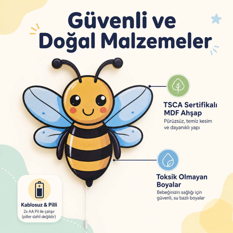 Mutlu Arı Bebek ve Çocuk Odası LED Duvar Lambası