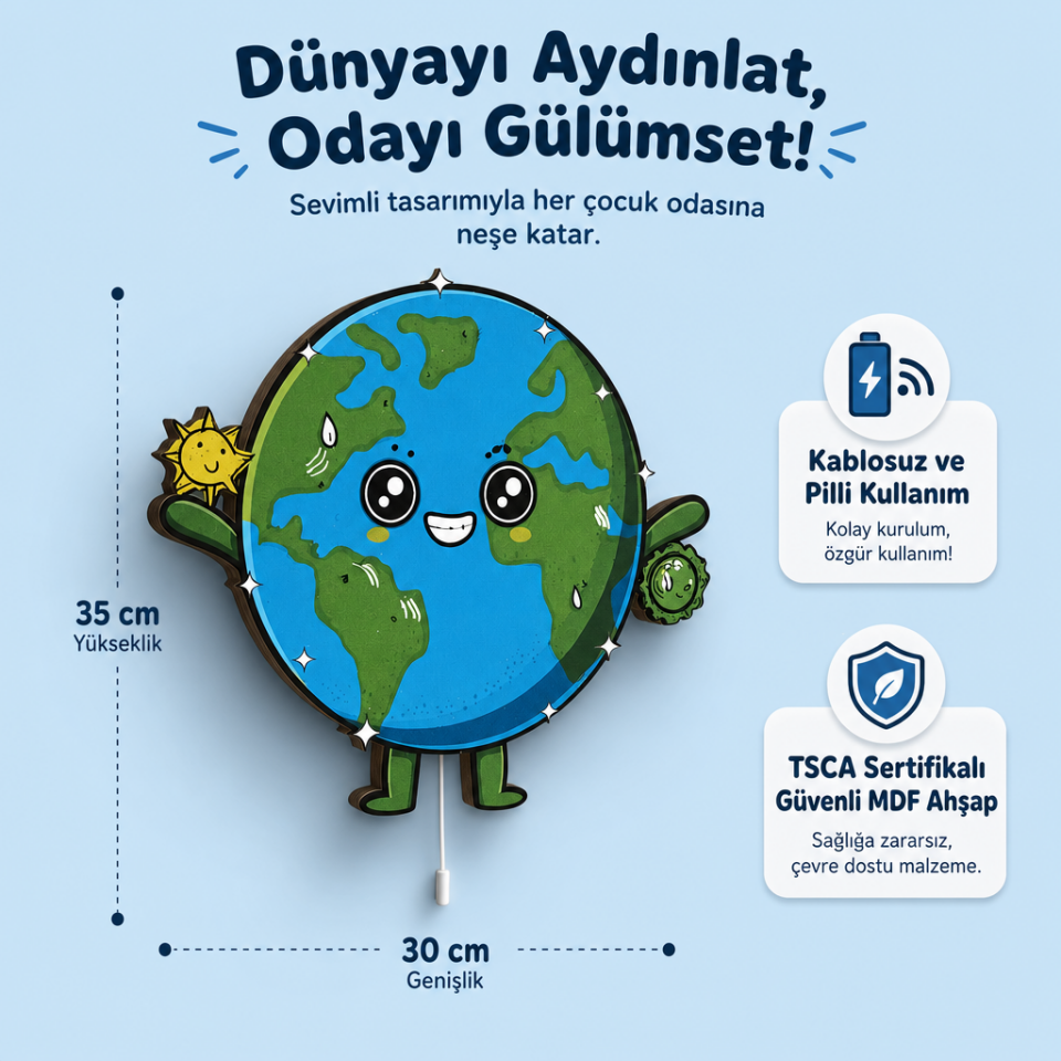 Mutlu Dünya Bebek ve Çocuk Odası LED Duvar Lambası