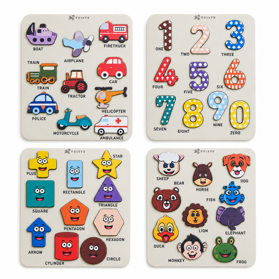Mini Ahşap Puzzle Hayvanlar - Taşıtlar - Şekiller - Sayılar