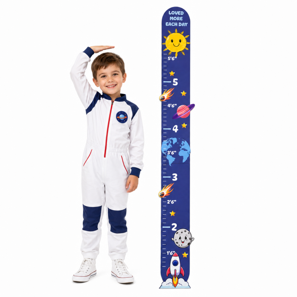 Space Adventure Wooden Growth Chart for Kids – Height Measuring Ruler