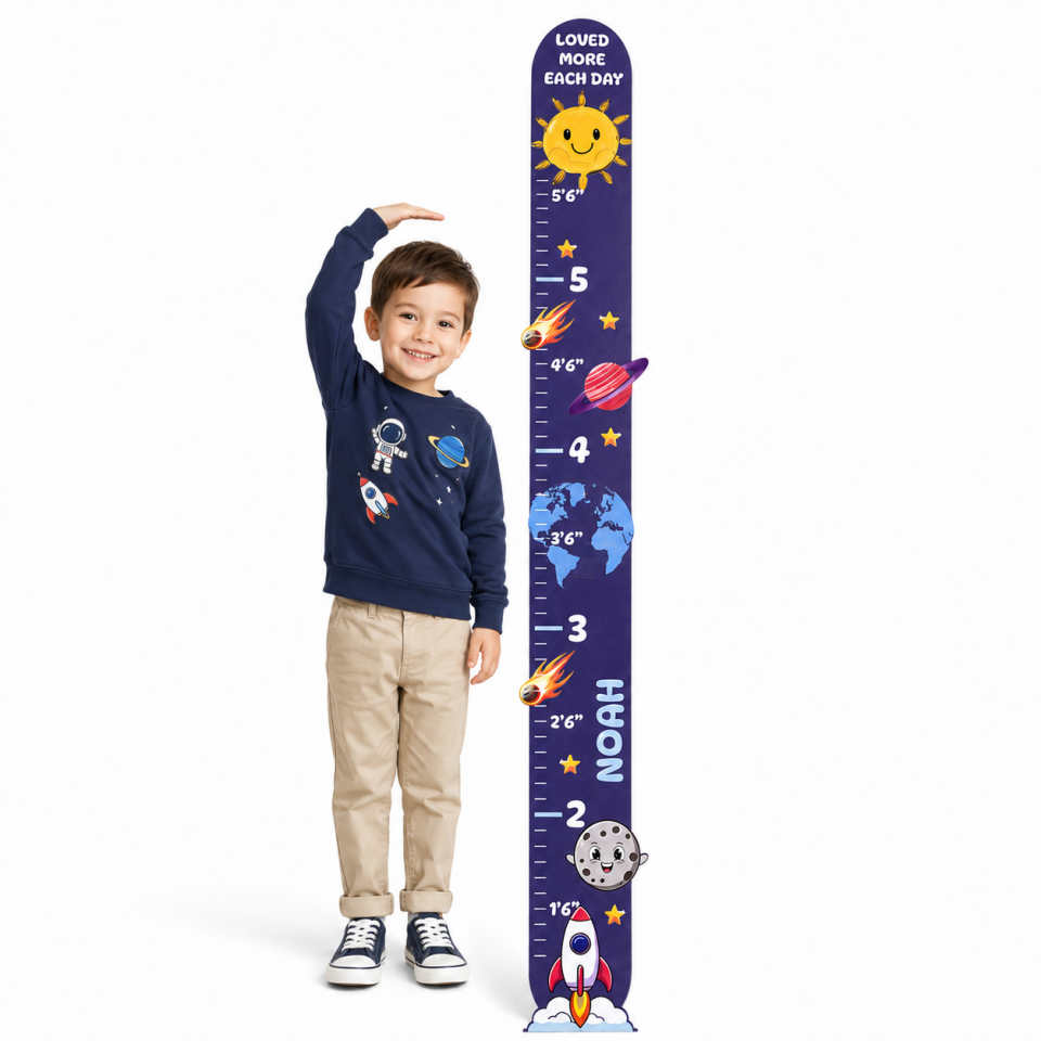 Personalized Space Adventure Growth Chart for Kids – Wooden Height Measuring Ruler