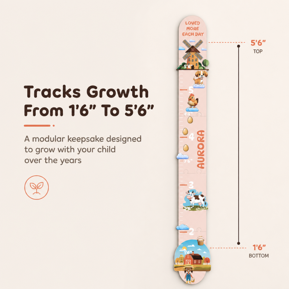 Personalized Little Farm Growth Chart for Kids – Wooden Height Measuring Ruler