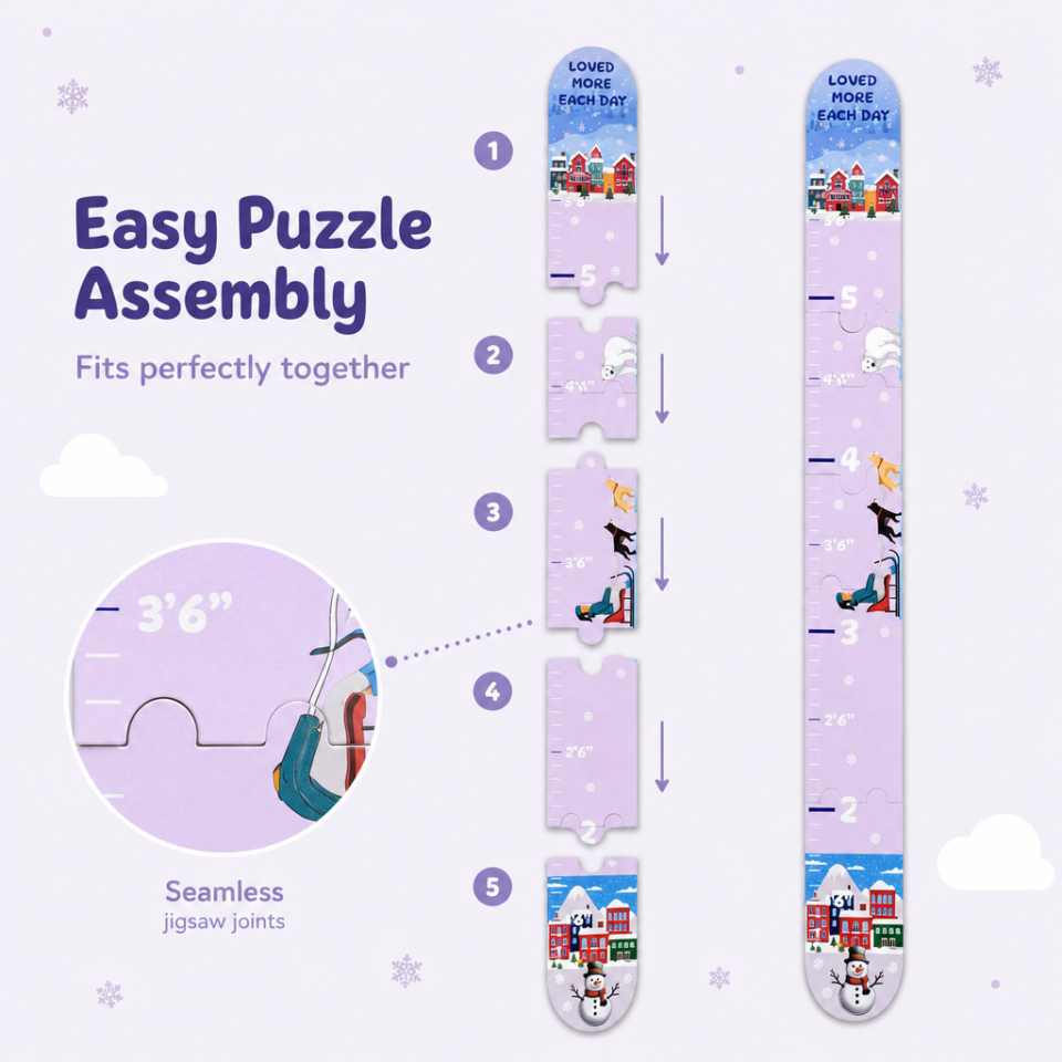 Winter-Themed Wooden Growth Chart for Kids – Puzzle-Style Height Measuring Ruler