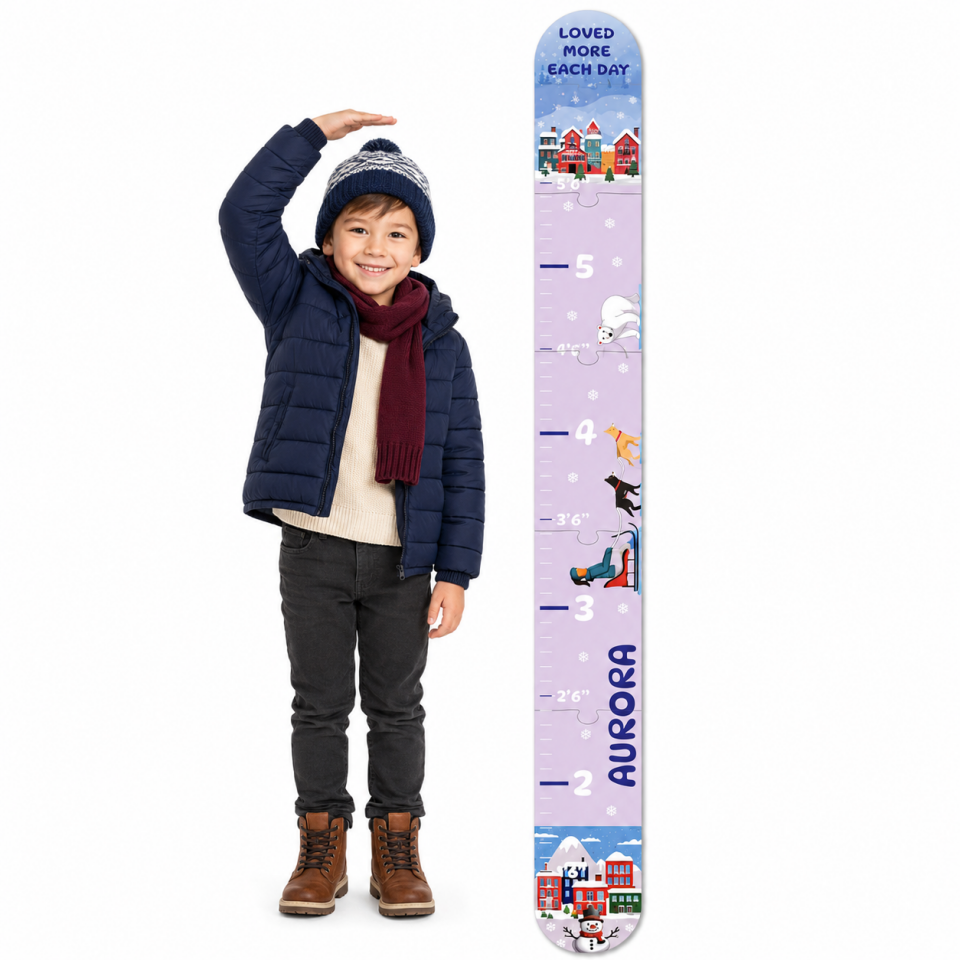 Personalized Winter Growth Chart for Kids – Wooden Height Measuring Ruler