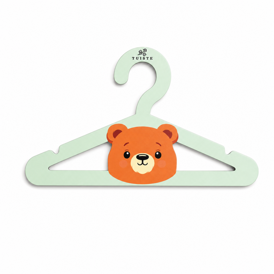 Ahşap Bebek ve Çocuk Kıyafet Askısı Ayıcık Figürlü  - 10 Adet, 32 × 19 cm